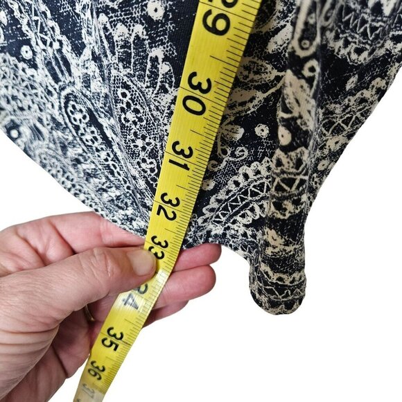 Peruvian Connection Long Sleeve Paisley Floral Dress Navy White Pockets Cotton M - Picture 7 of 9